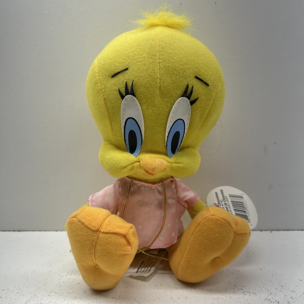 VTG 1998 Looney Tunes 8" Tweety Bird Pink Heart Shirt Plush Valentine's Day